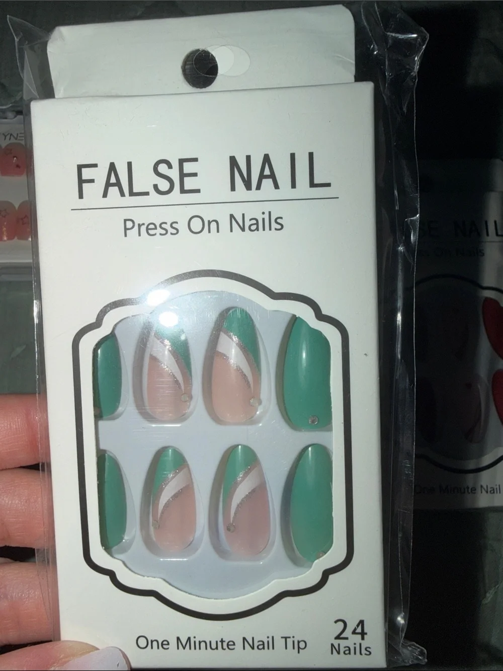 Assorted Press-On False Nails - Pink, Nude, Green, Red (Set of Multiple Designs)